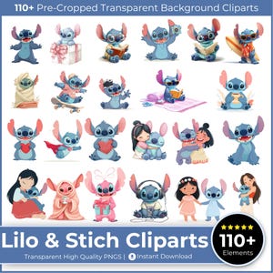 110+ Cute Blue Alien Clipart Bundle | Lilo And Stitch Style PNGs | Transparent Background | Digital Download for Sublimation & Crafts