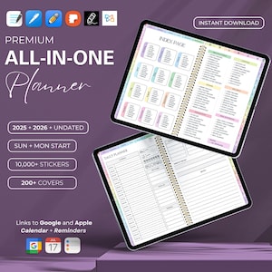 Alles-in-één digitale planner 2025, 2026, 2027 Digitale planner, digitaal dagboek, sjabloon voor digitale Goodnotes, wekelijks, dagelijkse planner, notability
