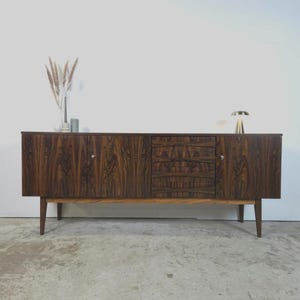 Vintage Rosewood Danish Sideboard | 200cm MCM Credenza | Sculptural Handle TV Stand