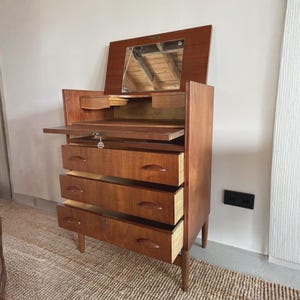 Refurbished Teak & Oak Secretary Desk | Mid Century Dressing Table | Small Vanity