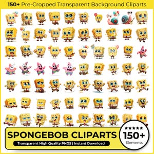 SpongeBob Svg Bundle | 150+ Cartoon Clipart Png SVG DXF EPS | Cricut Silhouette Cut Files | Printable Digital Download for Kids Crafts