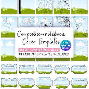 Notitieboekomslagen met bewerkbare compositie, compositieboekomslagsjabloon, canva-compositie notebookontwerpen, afdrukbaar Terug naar school
