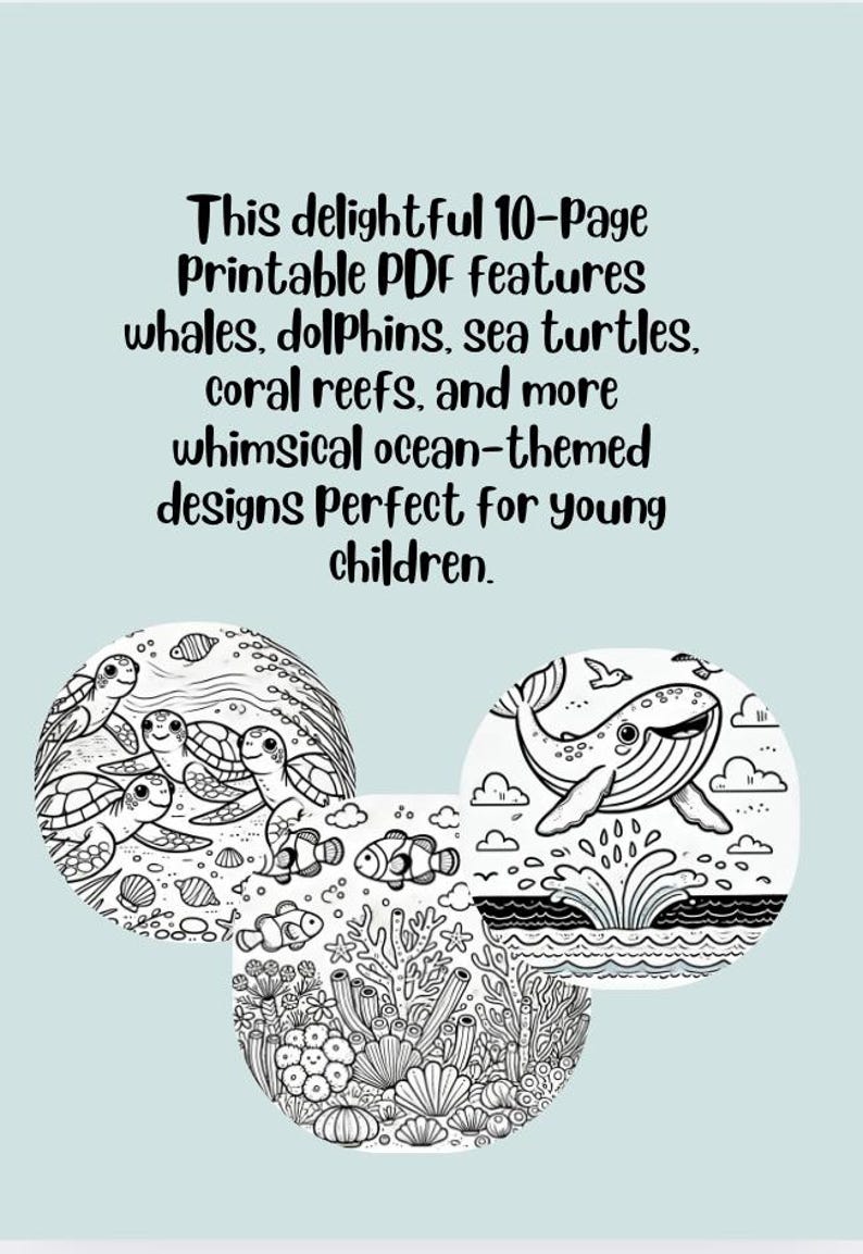 Ocean Life Coloring Book for Kids – 10-page Printable PDF With Whales ...