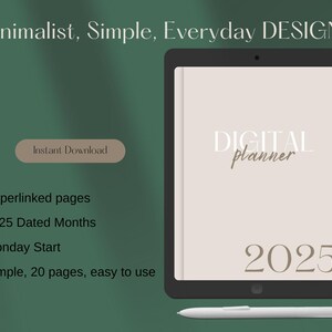 2025 Digital Planner for Goodnotes, Notability, iPad & Tablet | Simple Planner | Minimalist Modern Vertical | Dated | Monday Start