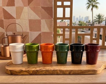 Juego de 6 tazas de cerámica marroquí hechas a mano, cerámica Beldi colorida para decoración de cocina.