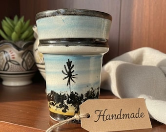 Cerámica marroquí/estilo bohemio hecha a mano, esmaltada en azul cielo, regalo decorativo, pequeño contenedor para jardín interior.