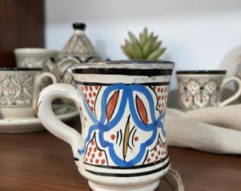 Taza de café de cerámica marroquí hecha a mano, taza de té con diseño bereber azul, decoración de cocina bohemia