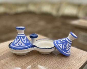 Olla para tagine: utensilios de cocina hechos a mano, antiadherentes y sin plomo, tagine azul pequeño