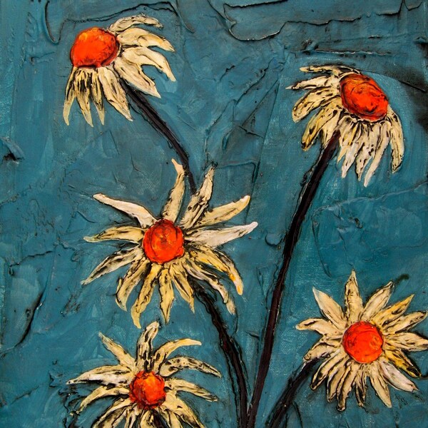 Abstract, Floral, Daisy, Textured Art, Handmade, On Etsy, Original Canvas Painting