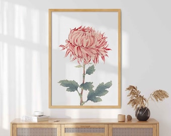 Vintage Japanese art print for mom ukiyo e chrysanthemum art wall decor vintage printable for her japanese flower art print