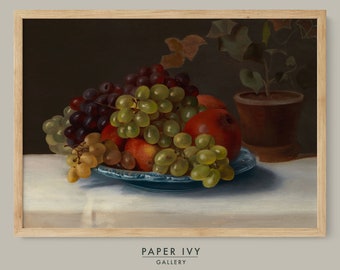 Gift wall art vintage painting plate of grapes still life vintage wall art printable instant download