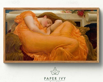 Frame TV vintage oil painting portrait of a woman sleeping, Warm tones digital download art