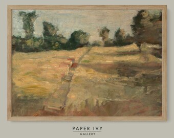 Landscape vintage art gift, meadow oil painting print, field with trees antique wall art, printable download gift for landscape lovers