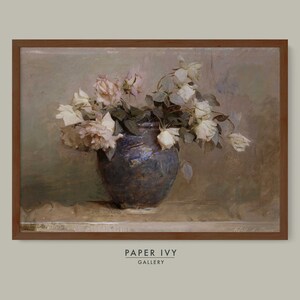 Arte de parede rosas em vaso impressão de arte rosas rosas impressão presente para sua decoração de parede arte de parede vintage download digital decoração de flores antigas tons de terra