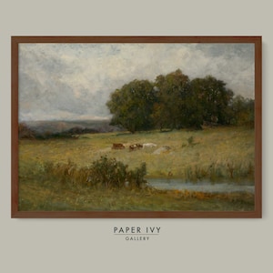 Farmhouse wall decor for office wall art digital download landscape vintage art gift for farmer oil painting antique wall art landscape art
