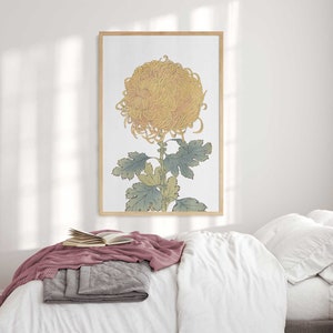 Japanese wall art print gift for mom, ukiyo e chrysanthemum art wall decor vintage printable for her japanese flower image 4