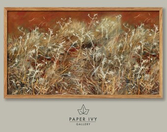 Vintage art image for frame TV, landscape painting of a hillside meadow