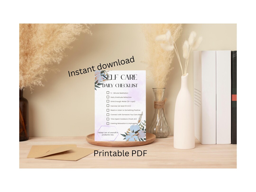 Self-care Checklist Printable PDF | Daily Wellness Planner | Instant ...