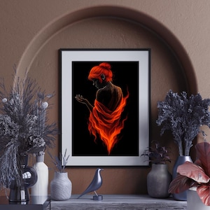 Woman in Flames Digital Art Print – Fire Element Female Silhouette – Printable Empowerment Wall Art (Instant Download)