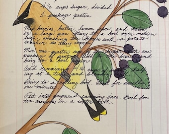 Serviceberry and Cedar Waxwing ledger art