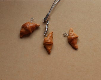 Croissant au beurre français - Miniature faite main en pâte polymère, porte-clés de boulangerie, porte-clés à breloques