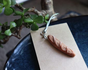 Handmade Artisan Traditional Baguette - Miniature food polymer clay keychain keyring charm