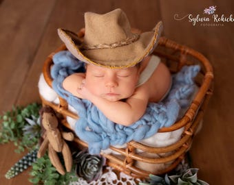 Cowboy-Set für Neugeborene mit Hut und Pferd | Western-Foto-Requisiten für Neugeborene | Baby-Fotografie-Outfit | Rustikales Cowboy-Thema