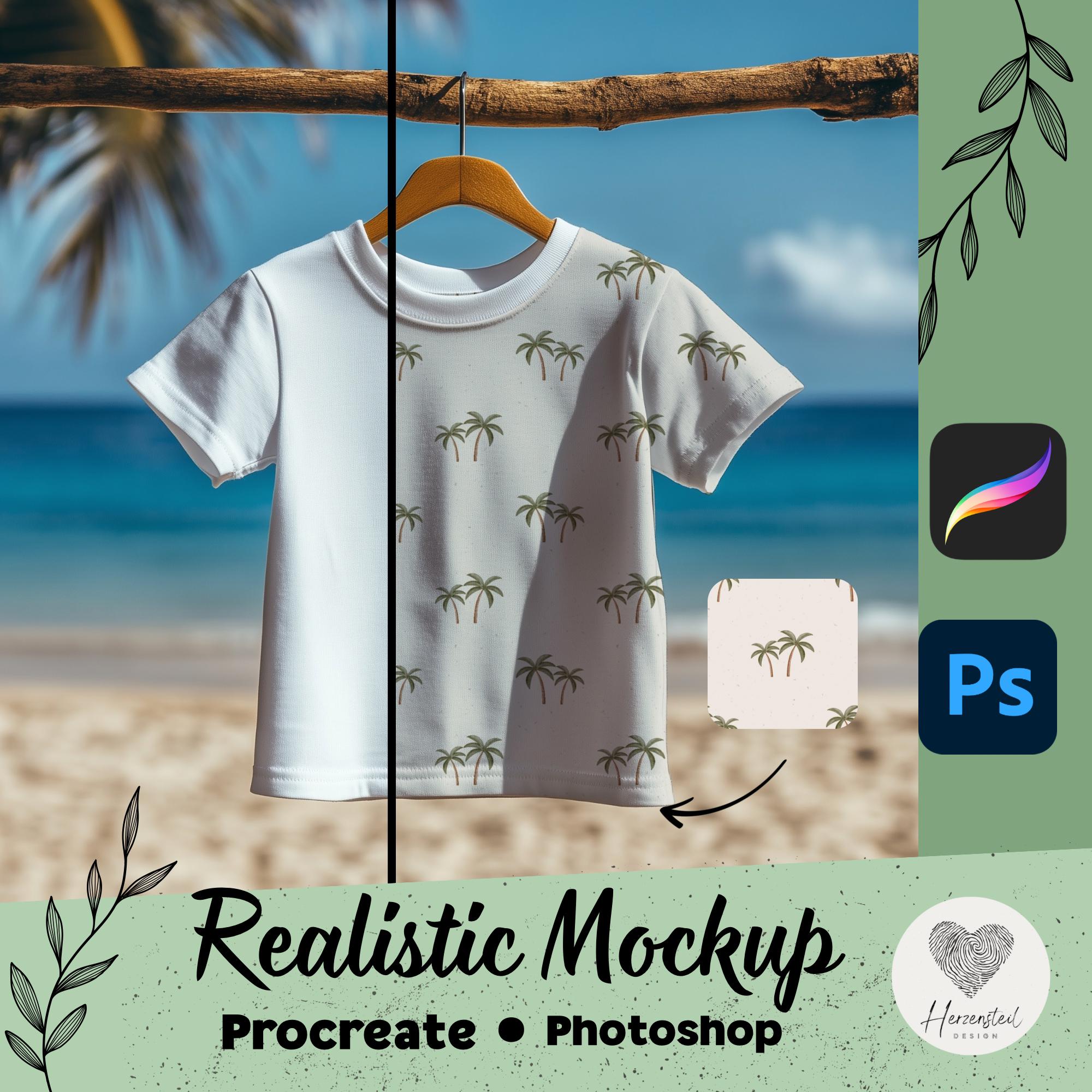 T-Shirt Beach Mock-Up Procreate, Photoshop, Template, Summer, Mock up, Instant Download, Fabrics, Shirt, Clothing, Mock-Up, Shirt on Hanger