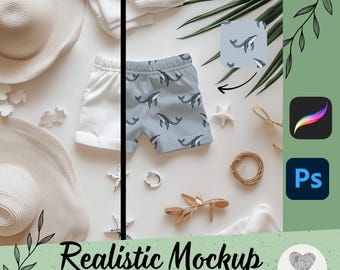 Shorts Mock-Up Procreate, Photoshop, Realistic, Template, Summer, Mock up, Instant Download, Fabrics, Pants, Clothing, Mock-Up, Clothing