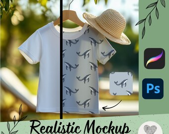 T-Shirt Mock-Up Procreate, Photoshop, Template, Summer, Mock up, Instant Download, Fabrics, Shirt, Hat, Clothing, Mock-Up, Shirt on Hanger