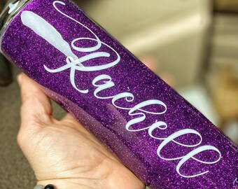 Custom Name Glitter Tumbler, Birthday Gift for her, Personalized Sparkly Travel Mug, 30 oz Skinny Resin Tumbler