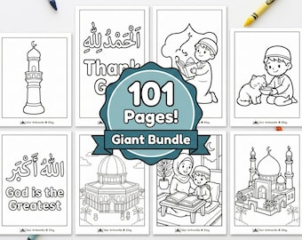 Islamic Coloring Book for Kids | 101 Printable Coloring Pages | Muslim Children Homeschool Activity | Ramadan & Eid Gift | Instant Download
