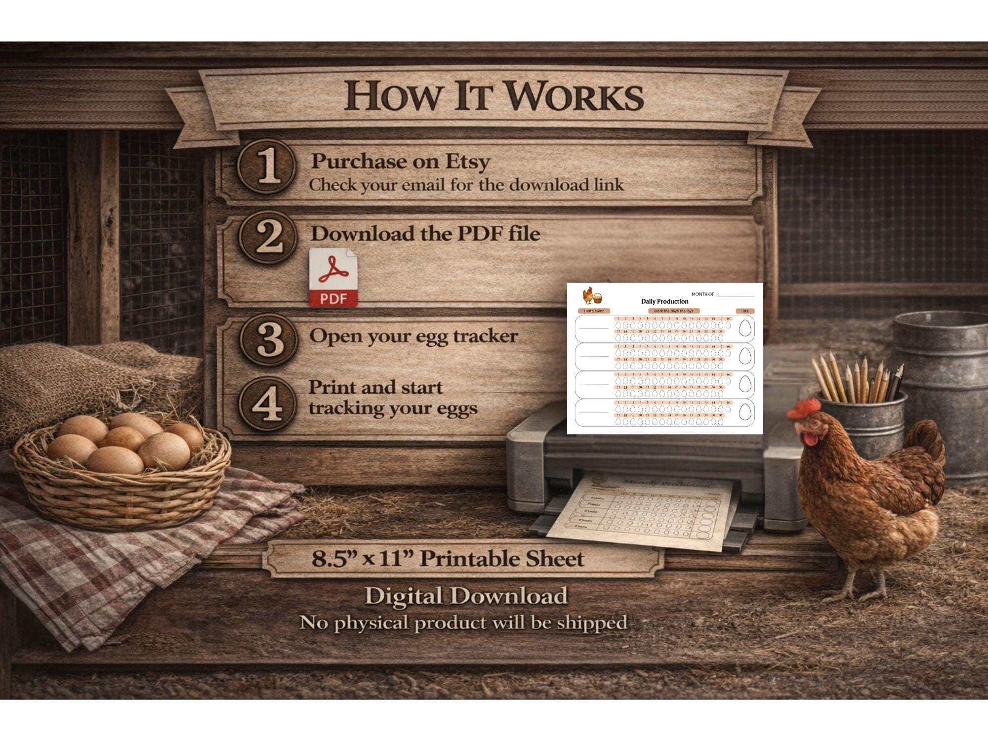 Chicken Egg Tracker Printable PDF – Daily & Monthly Egg Production Log ...