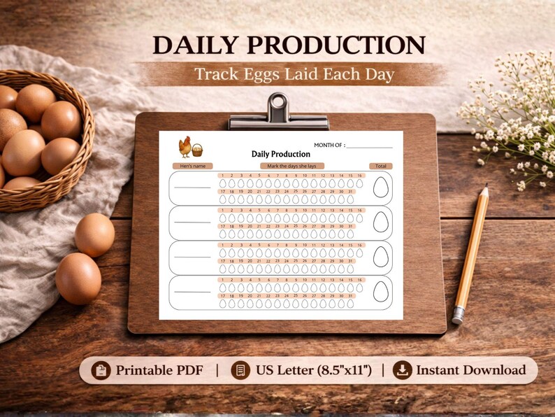 Chicken Egg Tracker Printable PDF – Daily & Monthly Egg Production Log ...
