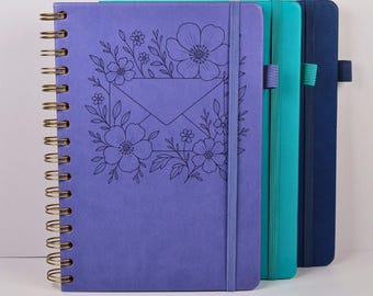Engraved Leather Address Book With Tabs Floral Address Holder Christmas Card List Personal Name Address List Book Cover Address Notebook