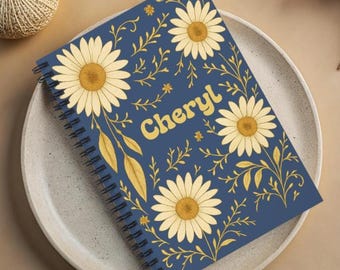 Personalized Name Floral Spiral Notebook For Teacher End of Year Gift Custom Daisy Hard Cover Journal Gift For College Student Name Diary
