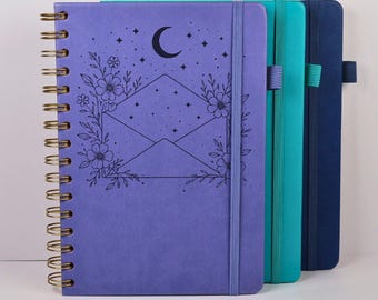 Custom Name Engraved Leather Address Book Gift Celestial Floral Address Holder With Tabs Seasonal Card List Keeper Hard Cover Contact Book