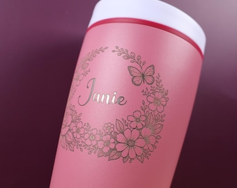 Custom Laser Engraved Owala Bottle Gift For Mom Floral Travel Coffee Mug Personalized Cute Butterfly Flower Mothers Day Present For Her