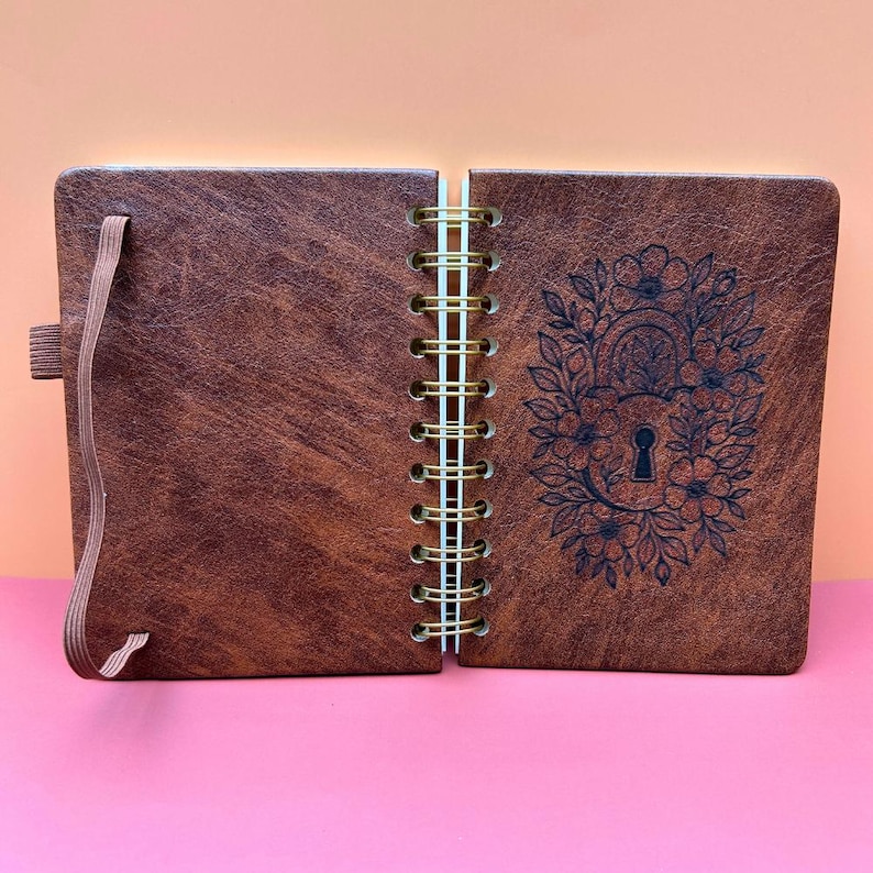 Engraved Leather Password Keeper Book Floral Lock Cover Password ...