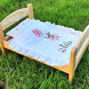Personalized doll bedding – Custom IKEA doll bed set – Doll blanket with name – Gift for girl – Birthday & Easter gift – Cute bunny design!