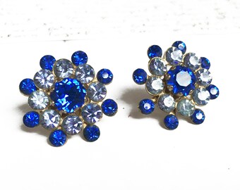 Something Blue Wedding 1950s Jewelry Vintage Blue Rhinestone Earrings Blue Screw Back Earrings Something Blue Jewelry Fancy Earrings