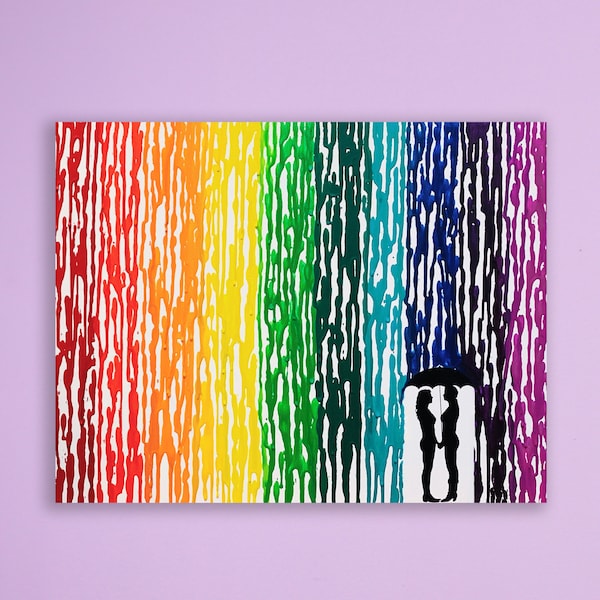 Lesbian Wedding Gift, Melted Crayon Wall Art, Engagement Gifts For LGBTQ Couples, Crayon Painting, 16x20 Made To Order Lesbian Bedroom Art