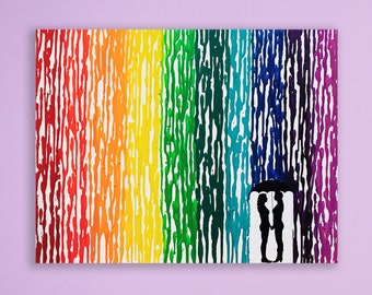 Melted Crayon Art, Lesbian Wedding Gift, Pride Art, Lesbian Gifts, LGBTQ Pride Art, Rainbow Art, Custom Wedding Gifts, Rainbow Decor 16x20