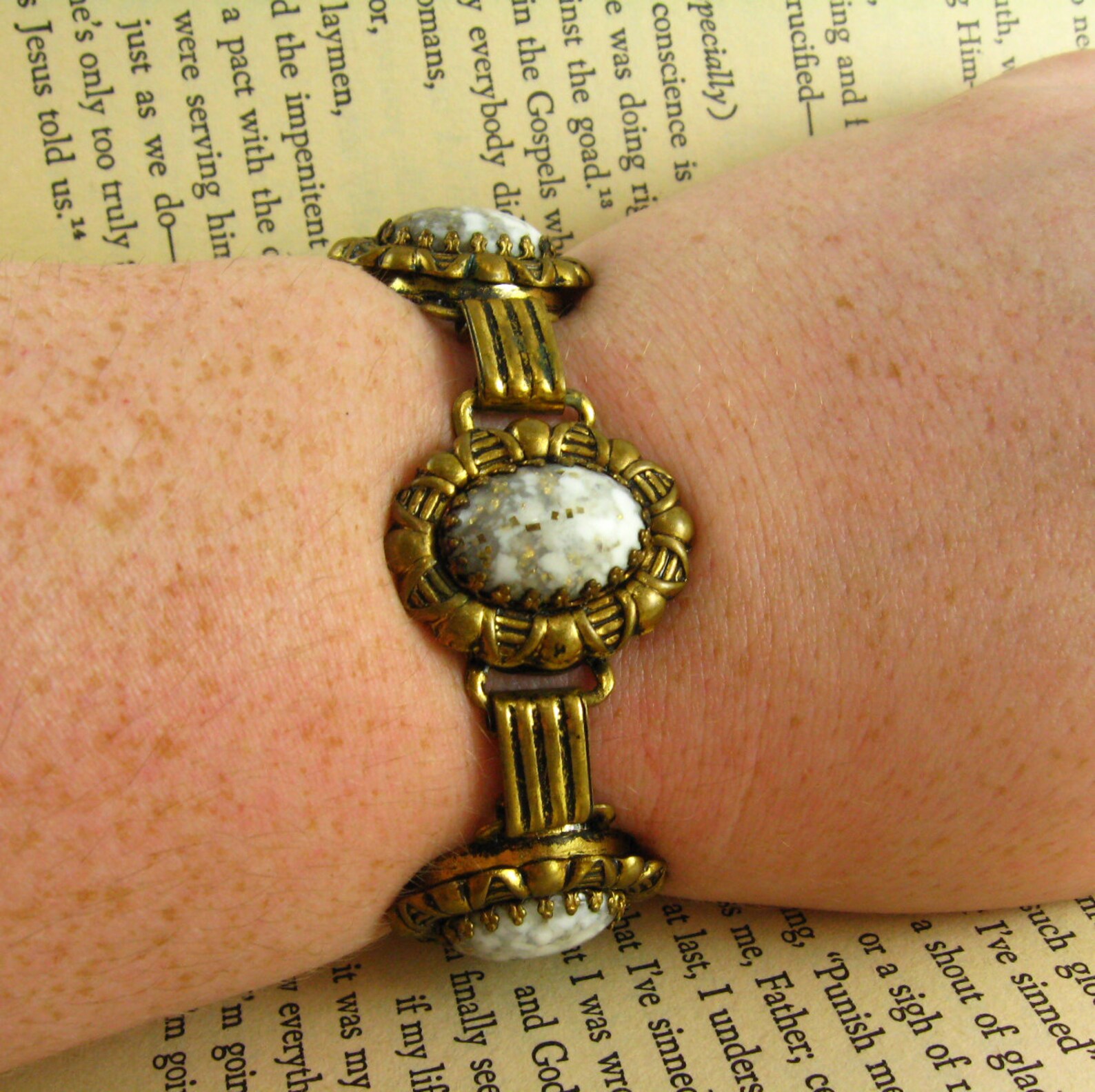 Antique Brass Bracelet Vintage Gold Glitter Bracelet Faux Etsy