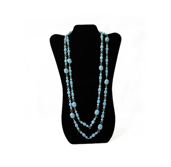 Light Blue Necklace, Vintage Boho Necklace, Long … - image 1