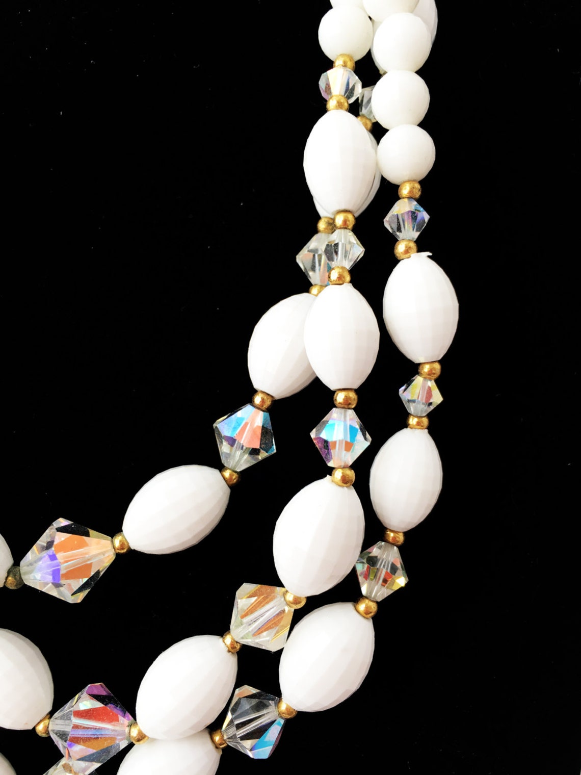 White Bead Necklace Aurora Borealis Necklace White Necklace Etsy