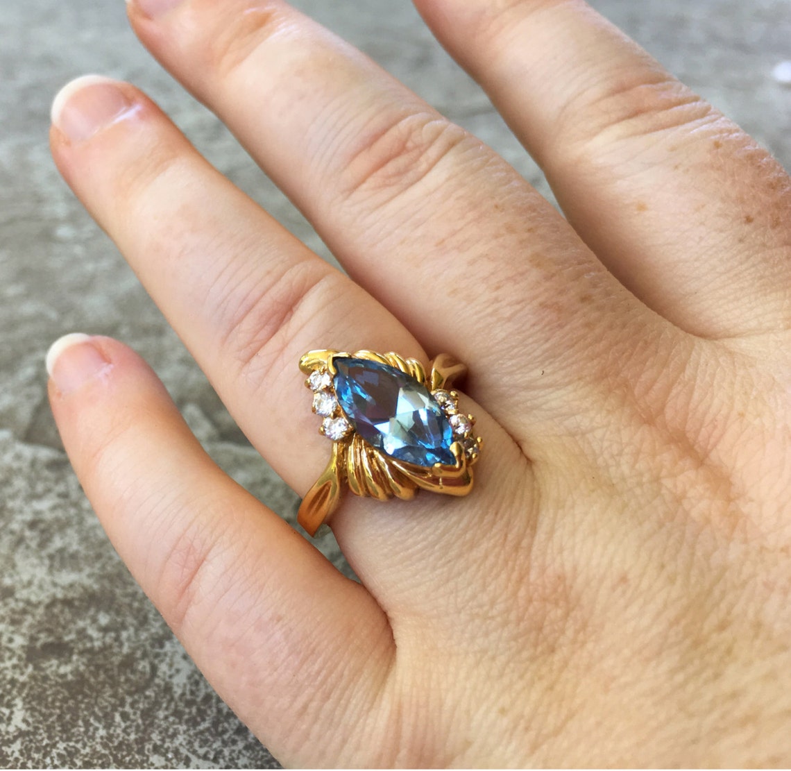 Blue Gemstone Ring Blue and Gold Rings Gold and Blue Ring Etsy