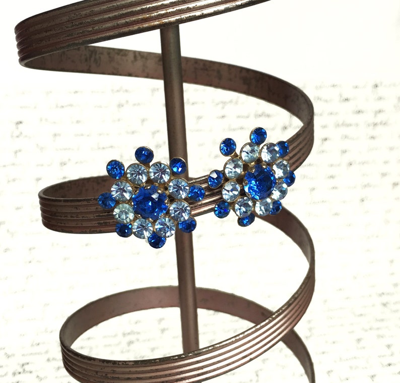 Something Blue Wedding 1950s Jewelry Vintage Blue Rhinestone Earrings Blue Screw Back Earrings Something Blue Jewelry Fancy Earrings