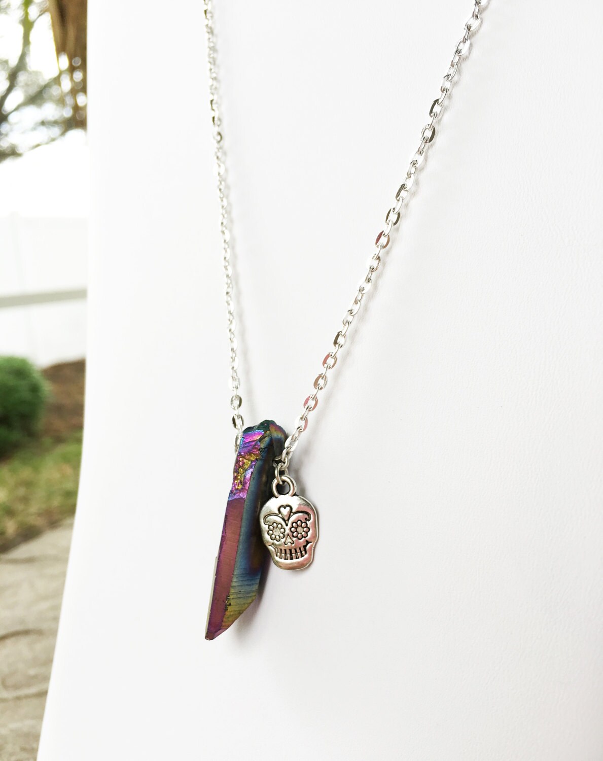Sugar Skull Necklace Sugar Skull Jewelry Rainbow Quartz Etsy