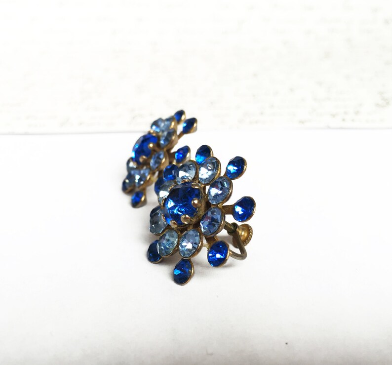 Something Blue Wedding 1950s Jewelry Vintage Blue Rhinestone Earrings Blue Screw Back Earrings Something Blue Jewelry Fancy Earrings